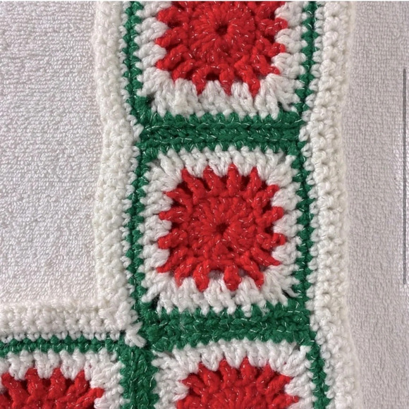 Vintage Handmade Crochet Red  White Green Granny Square Christmas Stocking - Picture 3 of 11